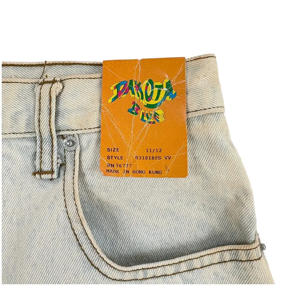 VTG 90s Dakota Blue NWT Denim Shorts Women 27 Geometric Patch Y2K Festival